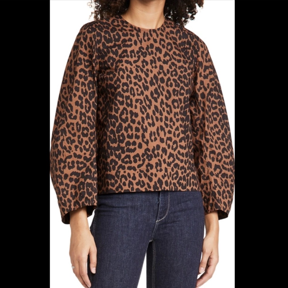 NWOT Ganni Leopard Cotton Blouse